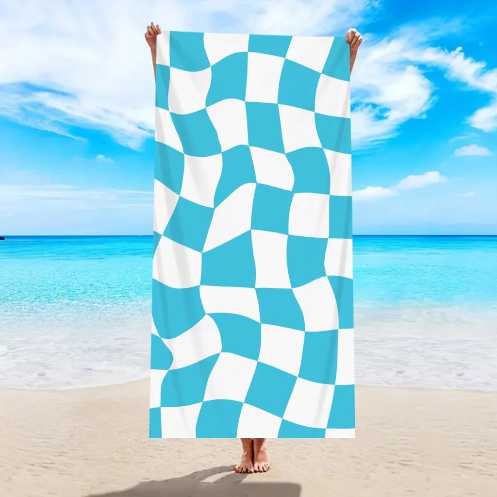 Large Beach Towel For Women Men Wavy Plaid Bath Towel Oversized Quick Dry Sand Free Swimming Pool Travel Shower Blanket