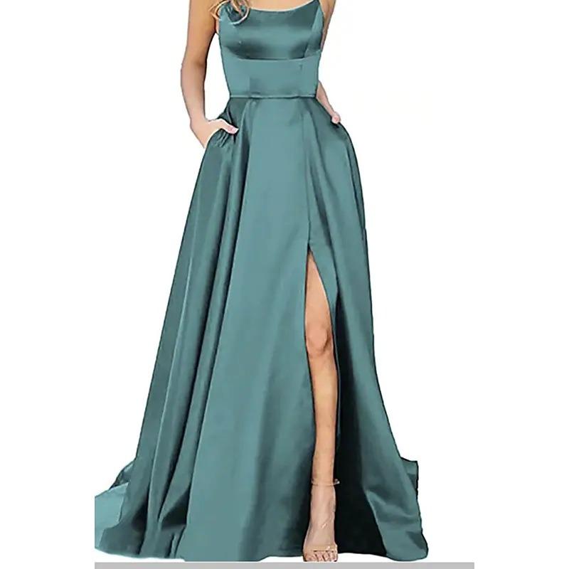 Solid color bridesmaid dress long dress thin off shoulder girlfriend fashion bridesmaid evening dress