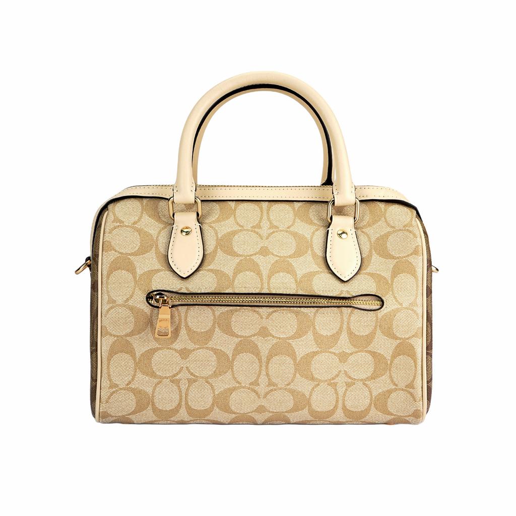 Coach Rowan 25 Classic Monogram Zip Closure Coated Canvas And Leather Boston Bag Women handbags Brown CH486-IMOT4