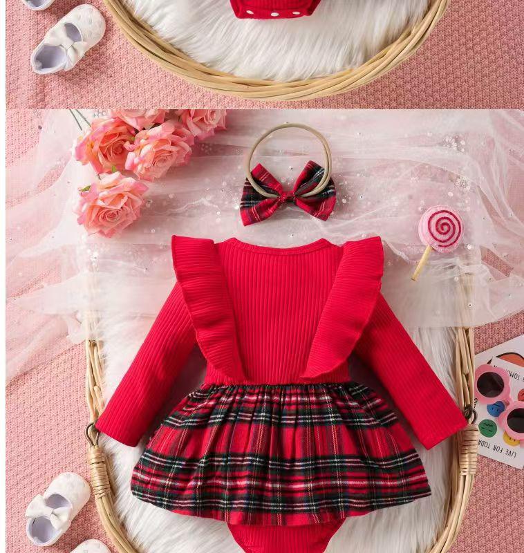 Baby Girl's Bowknot Dress Bodysuit with Hairband (Spring/Autumn)