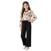 Girls' 2-Piece Outfit Set, Casual Printed Lace-Trim Long Sleeve Shirt and Wide Leg Pants for Everyday Wear