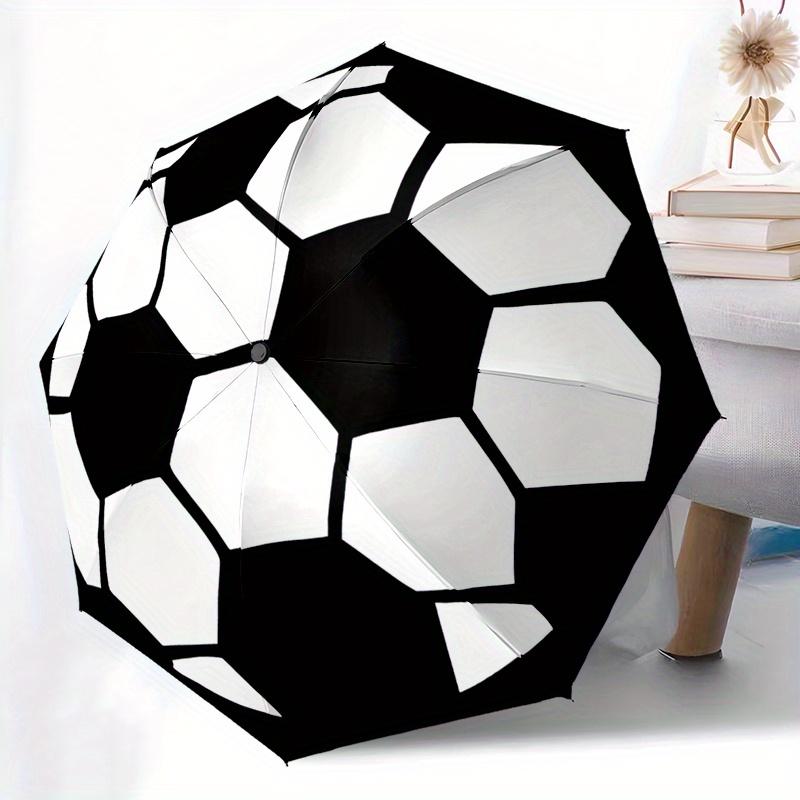 

1pc Soccer Ball Patterned Portable Folding Umbrella with Durable Iron Frame 8 Ribs - Automatic Open Compact Travel Umbrella, L (as the picture,Iron&8K)