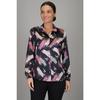 Koszula damska z długim rękawem z satyny Lycra w kolorze różowo-beżowym, wzorzysta DK 1009