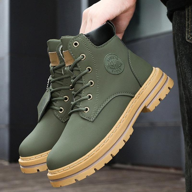 Fashion Men's Motorcycle Boots Retro Casual High Top Boots Winter Chunky Rhubarb Boots for Men Ankle Boot Man Non-slip Lace-Up Footwear