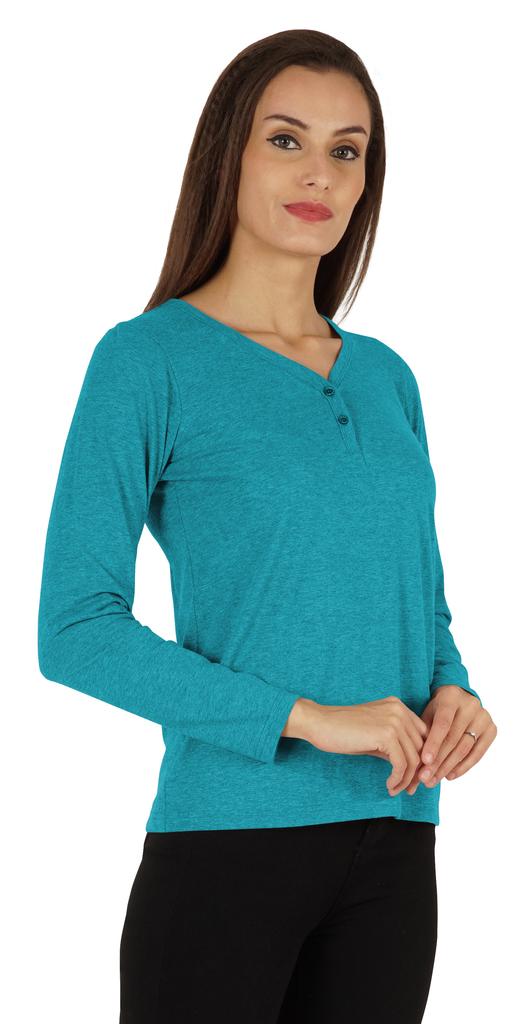 Inkmeso Solid Button Henley T-shirt For Women  S Casual Basic  Long Sleeve  Tee