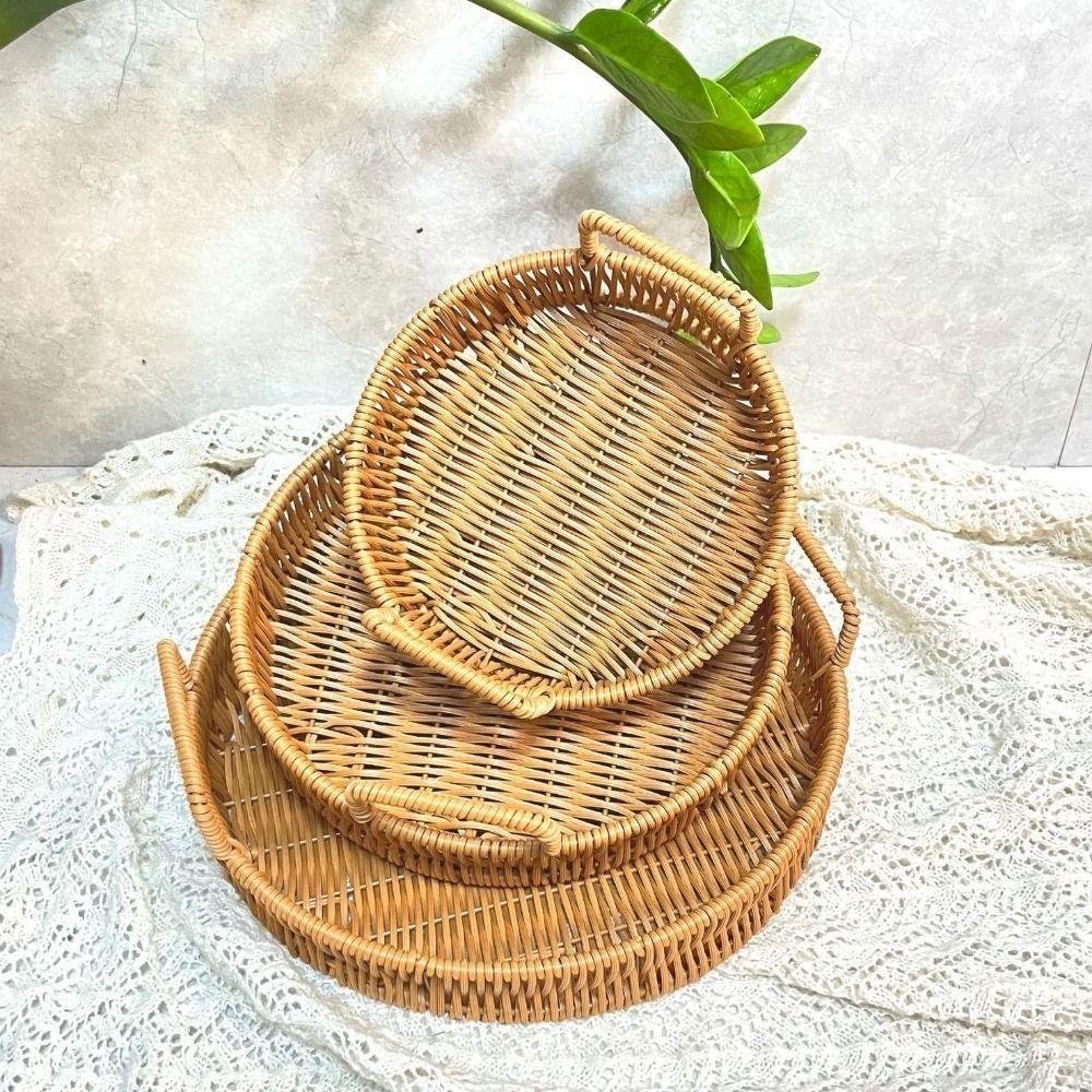Handmade Imitation Rattan Storage Basket Plastic Dry Fruit Storage Tray  Kitchen