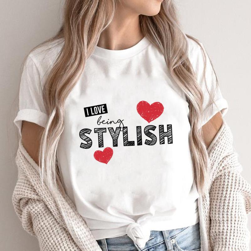 (Asian Size) love style letter Fashion Female Casual Clothing Graphic Tee Women's Top Print O-neck T Short Sleeve T-shirts
