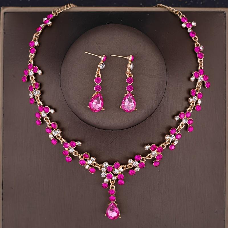 [Small batch customization] Cross-border exquisite bridal jewelry two-piece party dress wedding collarbone necklace earrings