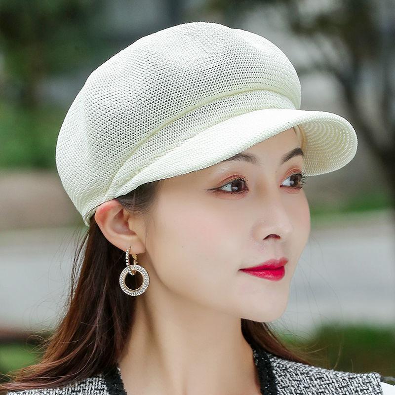 Women's Knitted Newsboy Cap Breathable Mesh Summer Beret Hat, Lightweight Hollow Out Peaked Cap for Casual Wear
