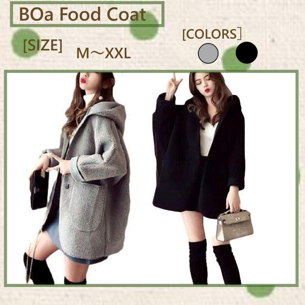 Coat Blouson Jacket Hooded Boa Silhouette [1/2style] [Nibunnoichi Style] Women's (Black, M)