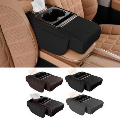 Car Armrest Box 6.5cm Thicken Height Pad Arm Rest Cushion With Pocket Tissue Cup Holder Memory Cotton Elbow Support Height Pad