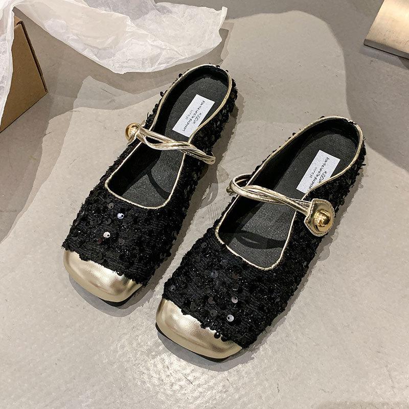 Flat Heel Bag Head Mary Jane Cool Slippers Women's 2025 New Sequined Buling Temperament Sandals with Skirt Half Slippers