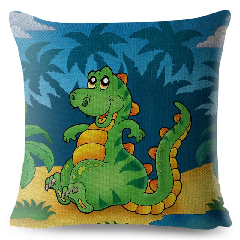 Cartoon Jurassic Dinosaur Animal Pillowcase Cushion Cover Peach Skin Pillowcase Sofa Home Decor Pillowcase