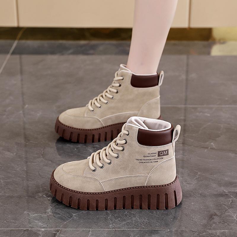 Thick-soled heightening retro Martin boots women's autumn and winter outdoor board shoes high-top street photography niche casual single shoes 