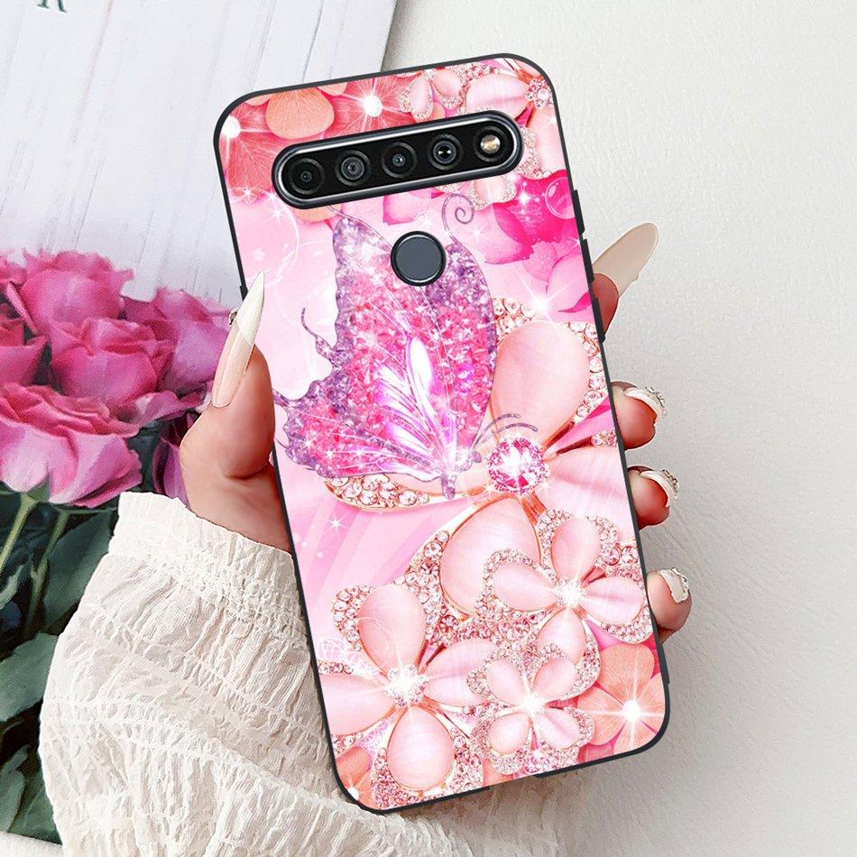 For LG K41S K51S 2020 Elegant Floral Cat Printed Phone Case For LG K41S K51S LM-K410 LM-K510 Black Silicone Soft Cases