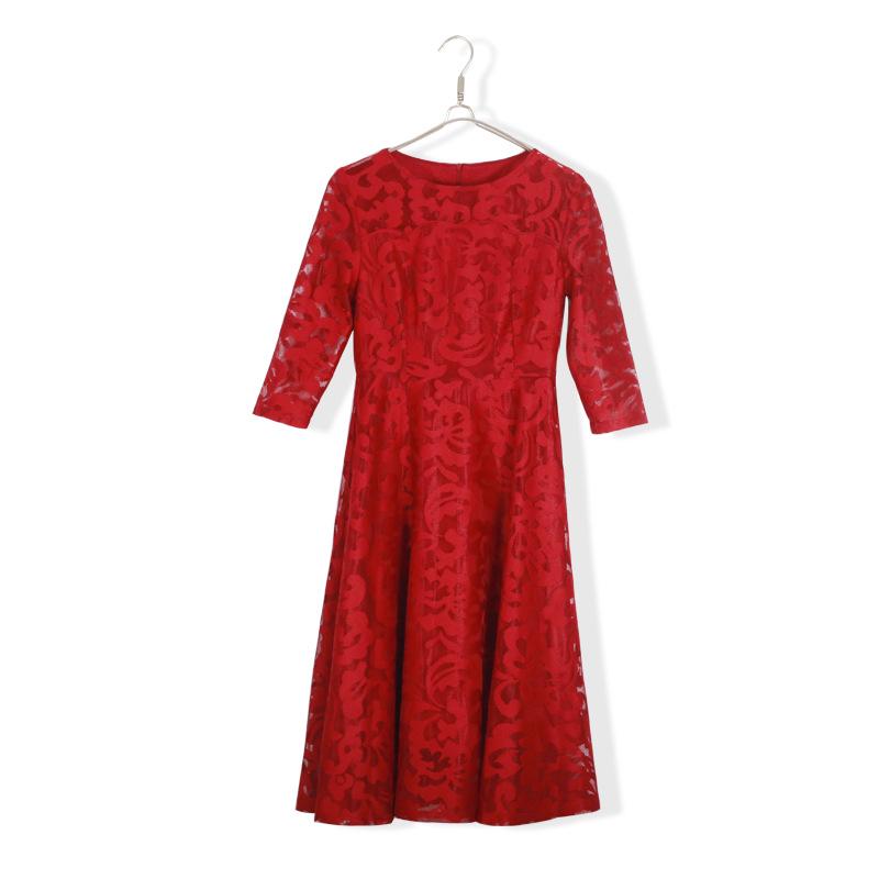 

Европейское и американское красное кружевное платье-свинг большого размера - Мода весна/осень 200 цзиней 4XL