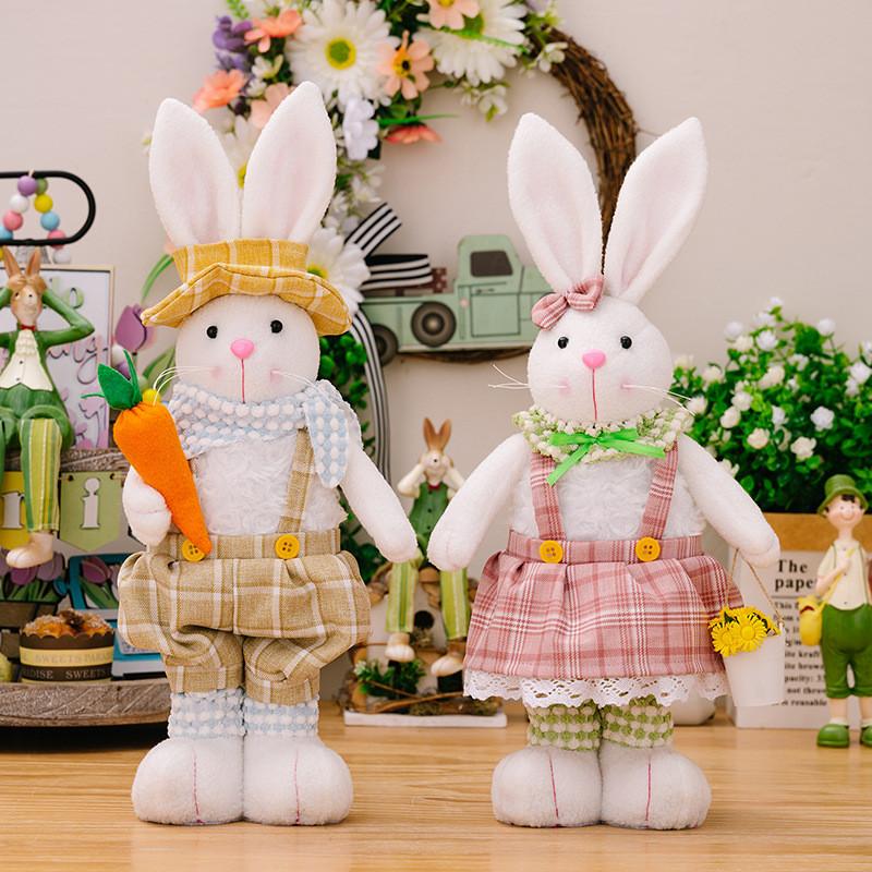 Adorable Easter Decorative Standing Rabbit Figure Stretchable Plush Doll Gift For Kids