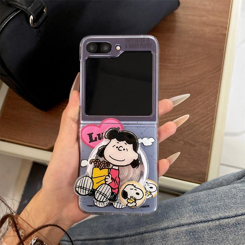 Cute Snoopy family Charlie Folding flip Fold Magsafe Wireless Charge Case For Motorola moto razr 40 50 Ultra 3D Magnetic Holder