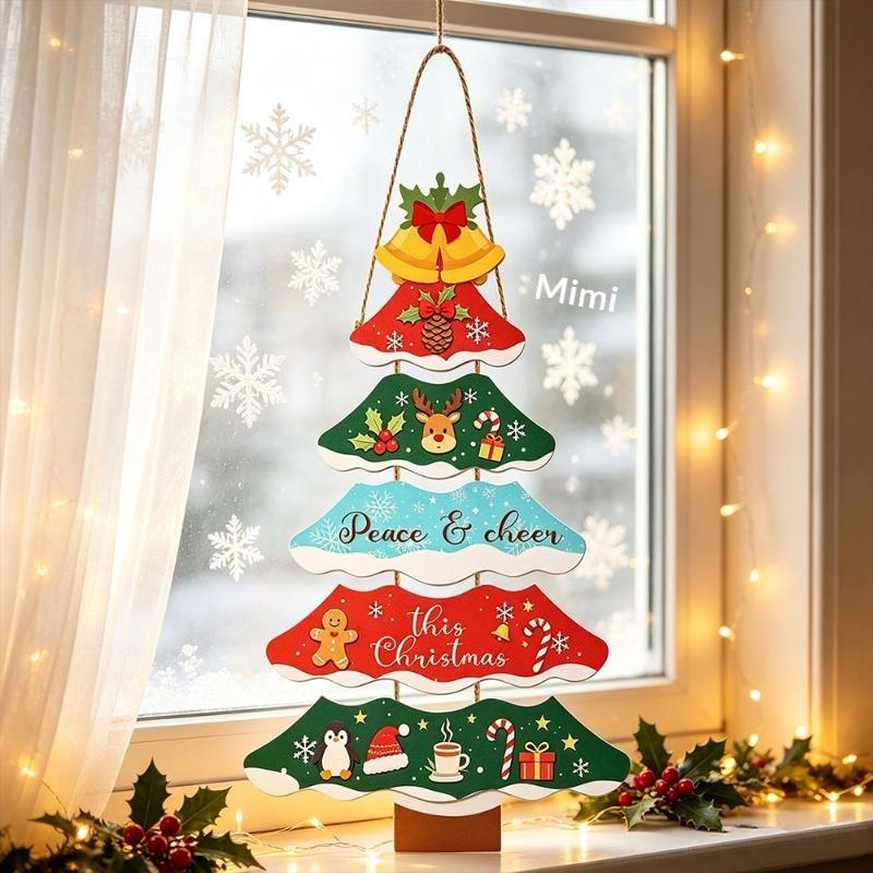 Cute Christmas Tree Paper Hanging Ornament Festive Door Wall Sign For Porch Window Xmas Holiday Home Decoration