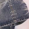 Men's Side Gradient Rhinestone Denim Shorts, Vintage Hip Hop Street Loose Drawstring Knee Length Shorts