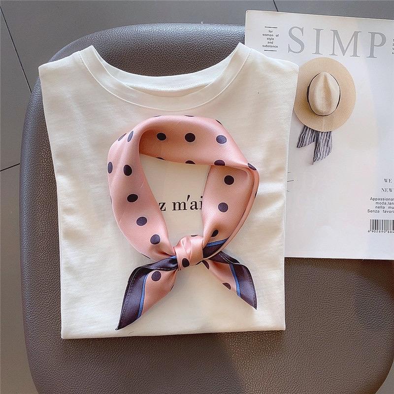 Cute polka dot silk mulberry silk scarf women's versatile small square scarf summer Korean version temperament decorative small scarf headband