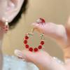 Mori Red Beaded Ear Buckle Women's New New Year's Holiday Atmosphere Light Luxury Exquisite Versatile New Year's Ear Buckle