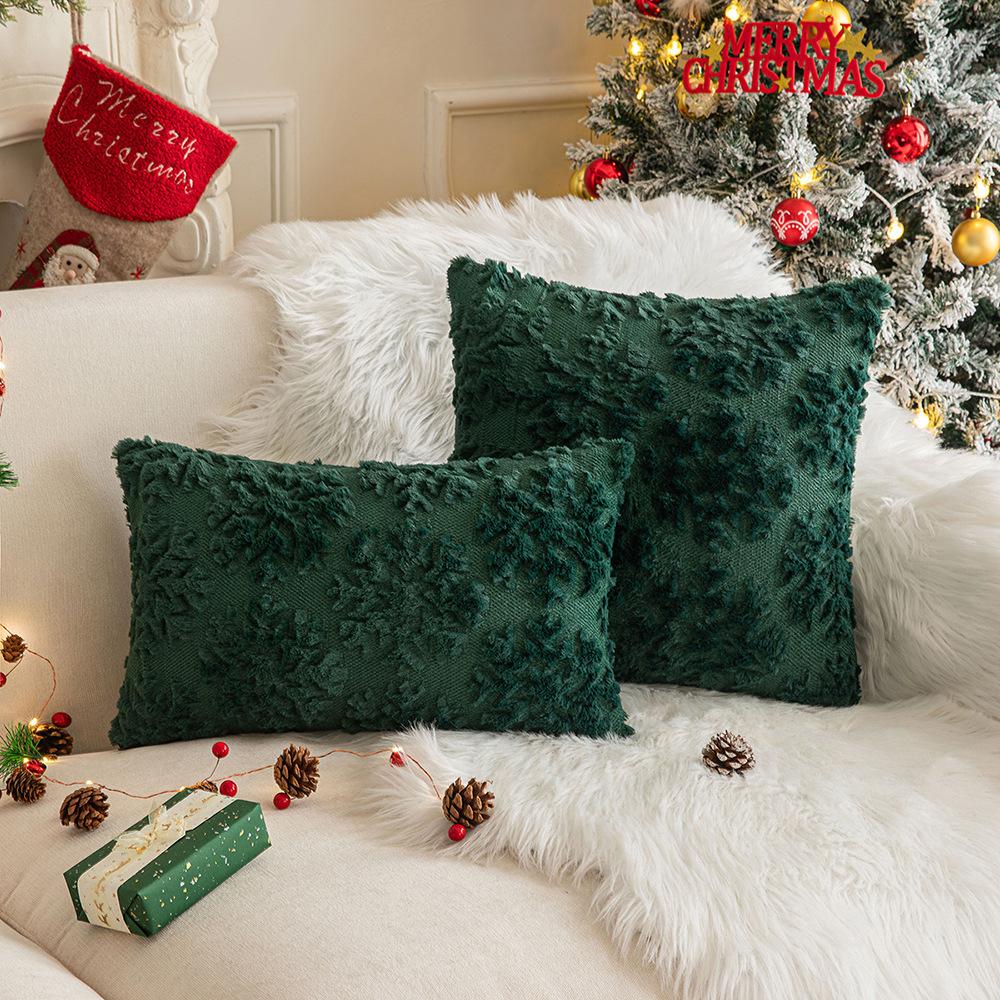 Christmas Throw Pillow Cover Plush Snowflake Christmas Tree Embroidered Living Room Sofa Cushion Holiday Party Decorative Cushion Cover