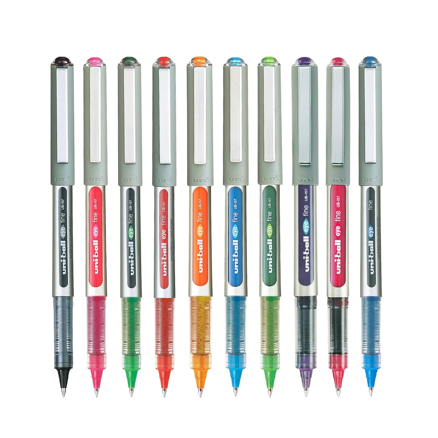 Uni-ball Eye UB157 0.7mm Roller Ball Pen Multicolor Ink Pack of 10 for Office, School & Home Use