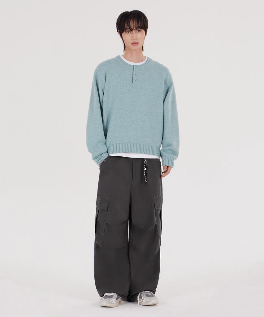 GLW [Unisex] Oversized Button Henley Neck Knit Mint