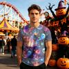 Unisex Halloween Graphic T Shirt Loose Fit Casual Short Sleeve Top Stained Glass Pattern Printed Tee for Everyday Wear