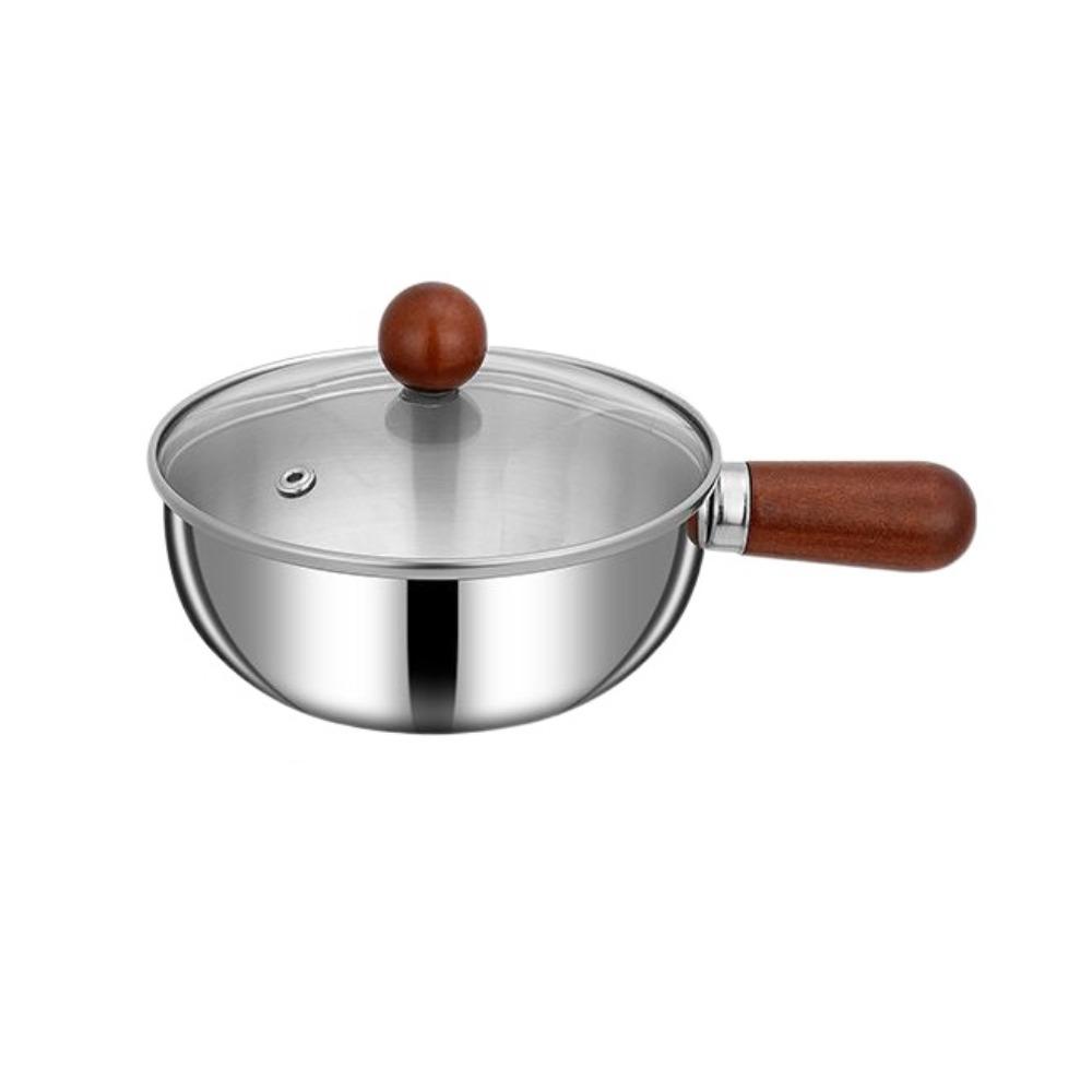 Wooden Handle Single-person Pot Thickened Even Heat Distribution Milk Pot Heat-Resistant Non-stick Stainless Steel Pot