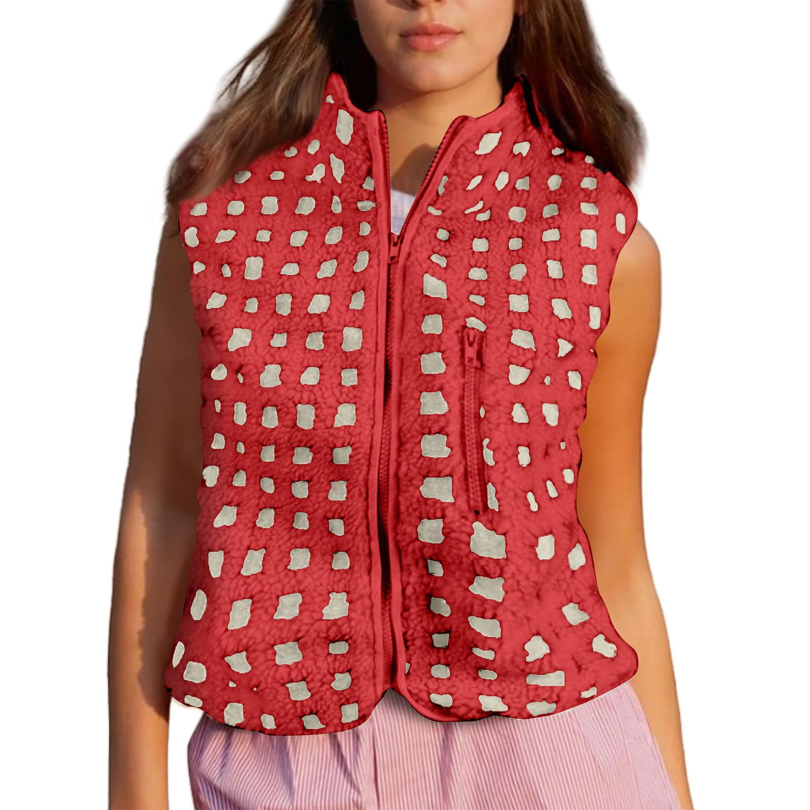 

Женский флисовый жилет без рукавов с высоким воротником и застежкой-молнией XL красный