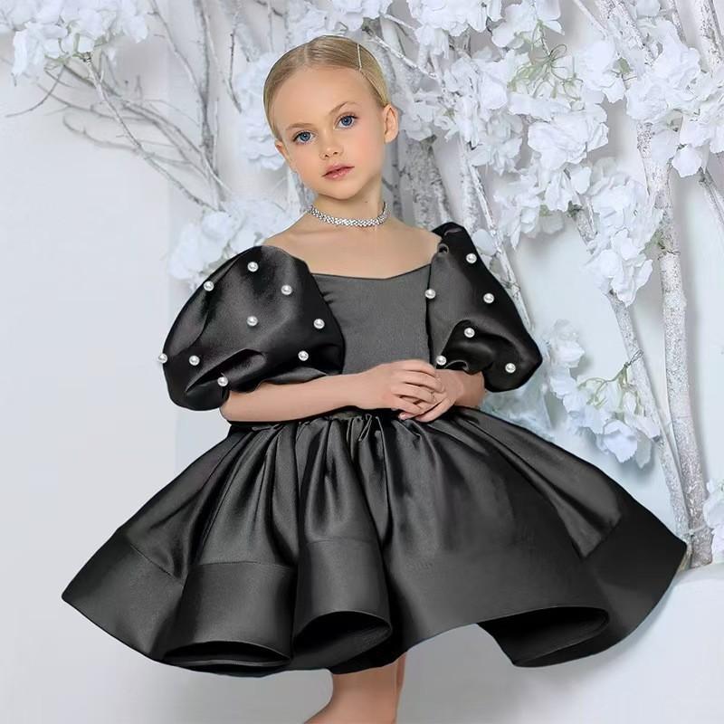 Children's Fashion Show Evening Gown, White Fluffy Silk Princess Dress, Small Host Performance Costume