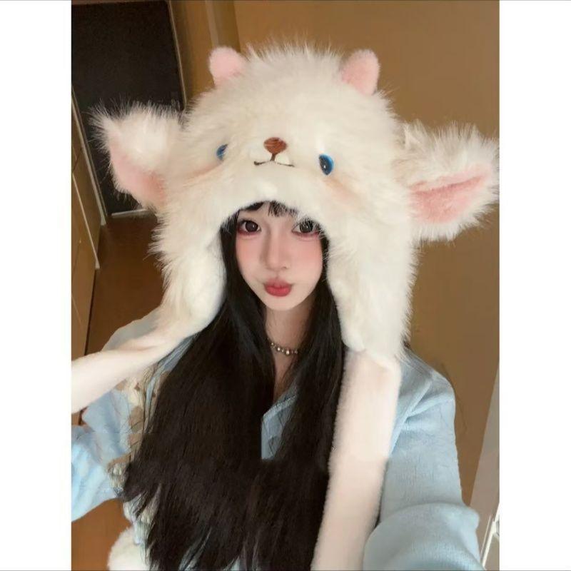 

Новая мультяшная бархатная утолщенная шерстяная шапка для женщин теплая, с защитой ушей, которая двигается при нажатии, ветрозащитная шапка one size (54-60CM)