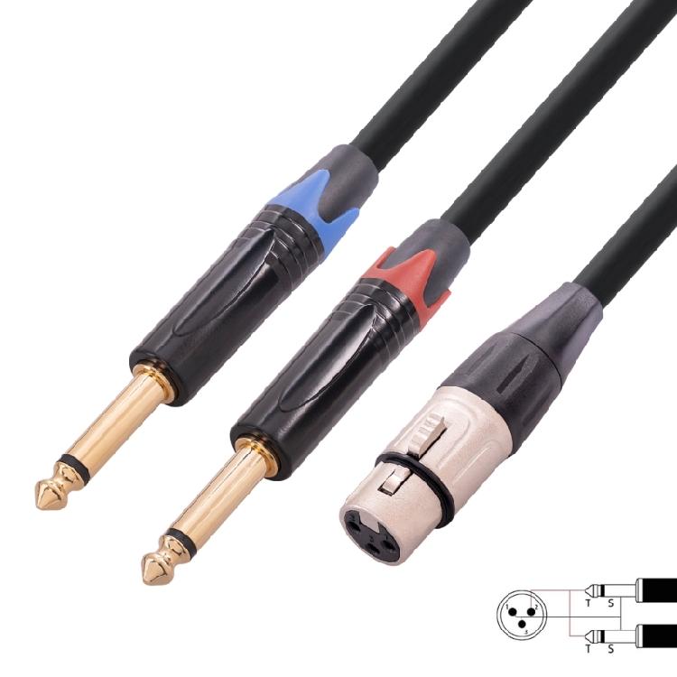 3-Pin XLR Female to Dual 6.35mm 1/4'' TS Mono Microphone Patch Cable for Speaker