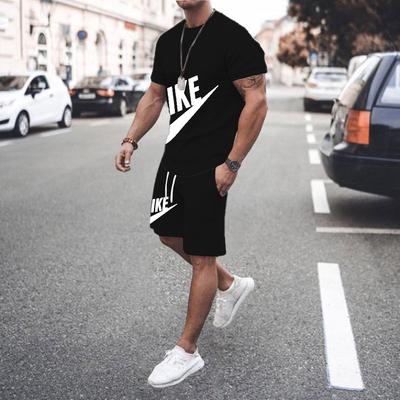 Męski Dres Męski Letni Zestaw Sportowy T-shirt z Okrągłym Dekoltem i Sznurkiem w Pasie Spodenki Ruch Jogging Druk 3D dla Mężczyzny