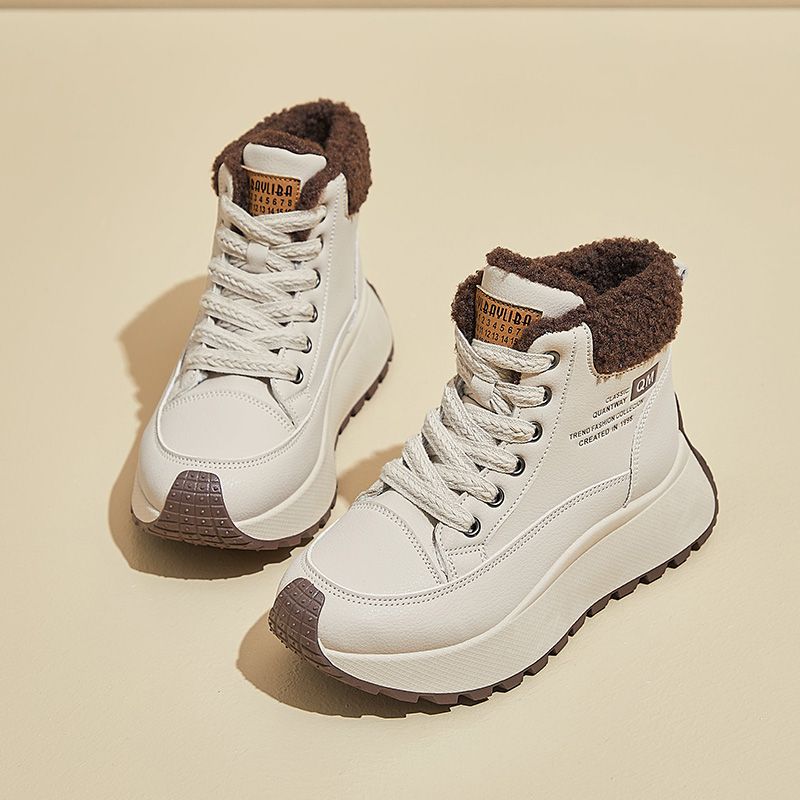 Fleece high-top women's shoes 2025 autumn and winter new warm two-cotton leather surface waterproof sports casual platform daddy shoes for women
