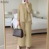 ZANZEA Women Long Sleeve Blouse and Pants Muslim Casual Two Piece Suit Sets