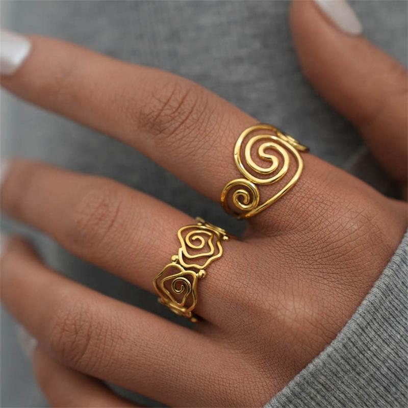 Elegant Swirl Designs 18K Gold Plated Stainless Steel Ring Jewelry For Women Accessory Finger Accessories