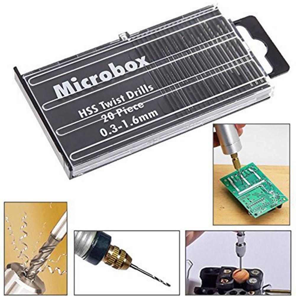 20Pcs 0.3mm-1.6mm Mini HSS Spiral Drill Bit Set With Box Drill Bits Set For Precision Crafts Jewellery Watch Repair