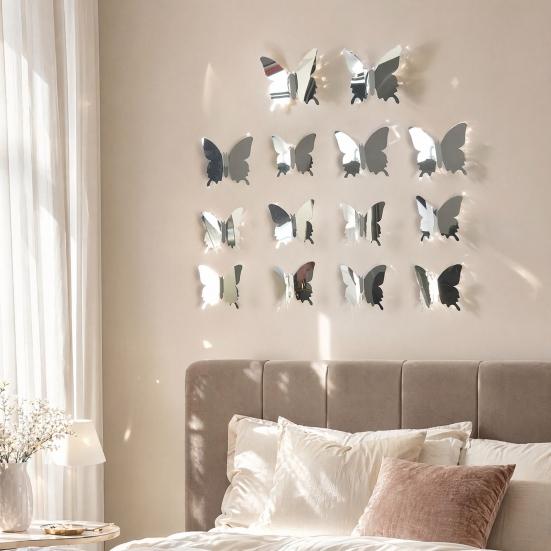 Jijijing 12 Pezzi Adesivi Murali Farfalle, Adesivi Specchio 3D Fai da Te, Adesivi Rimovibili per Festa di Compleanno Camera da Letto Scuola Bagno Soggiorno Decorazione
