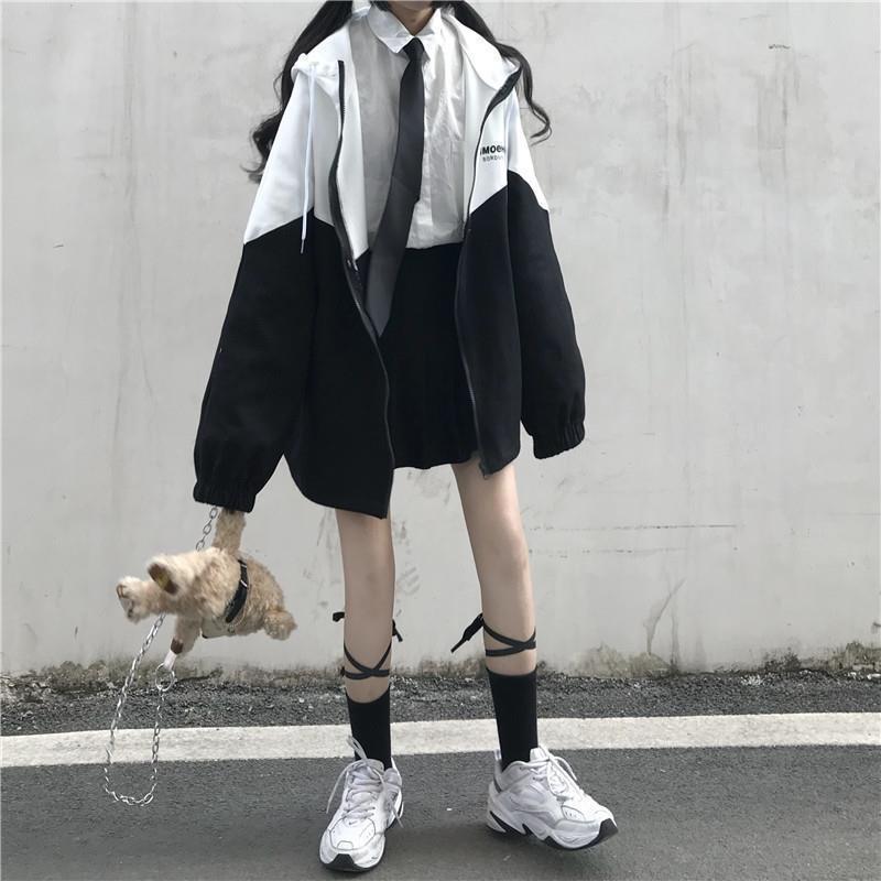 

Harajuku модная куртка на молнии с капюшоном женские большие университетские куртки японские женские студенческие пальто корейская уличная одежда