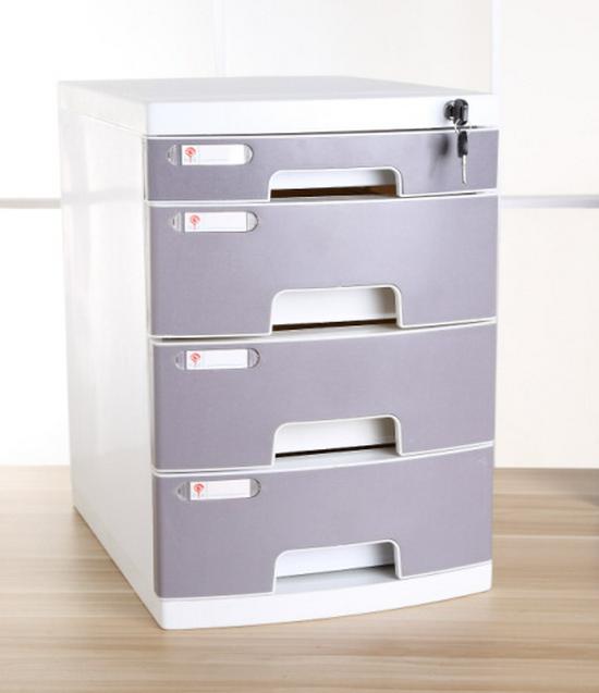 4-Drawer Lockable Plastic Office File Cabinet, Thickened Storage Box