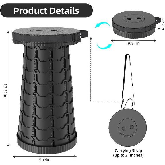 Upgraded Collapsible Stool Lightweight Portable Telescoping Stool with Load Capacity 400lbs ,Retractable Stool for Outdoor Fishing,Hiking,BBQ,Camping