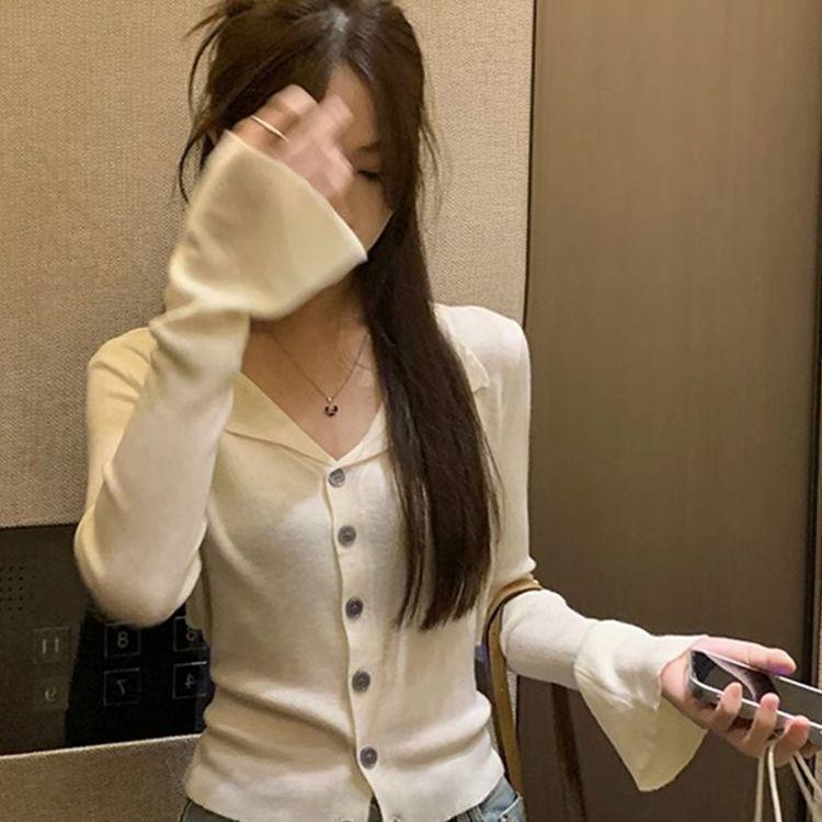 

Вязаный кардиган на шнуровке с открытой спиной во французском стиле: Стройнящий, Подчеркивающий фигуру, Короткий, Трендовый, Омолаживающий, Отложной воротник, Топ с длинным рукавом One Size белый/кремовый