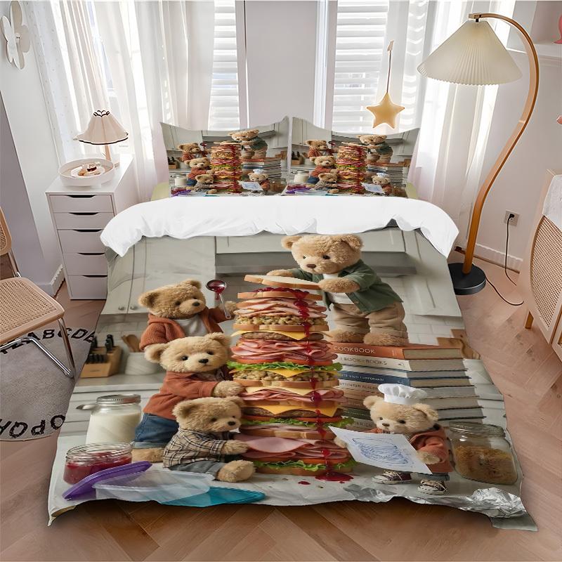 3pcs Anime Teddy Bear Bedding Set - Includes One Quilt Cover and Two Pillowcases (No Core) - Perfect for Bedroom and Guest Room Decoration,