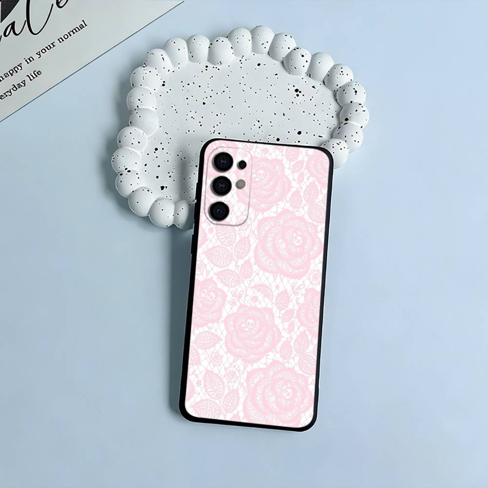 L-Lace Print Pattern Phone Case For Samsung S25,S24,S21,S22,S23,S30,Ultra,S20,Plus,Fe,Lite,Black Soft Silicone