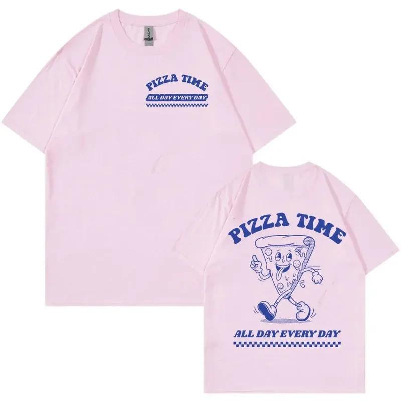 Fashion Personality T-Shirt Funny Pizza Time All Day Every Day Cartoon Retro