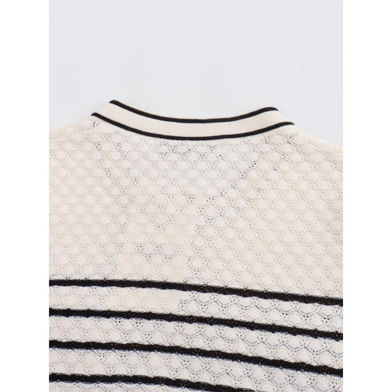 Kaslead New Arrival Women's Clothing Fashion Style Striped Short Style Hair Knitwear Tops Skirt Suit