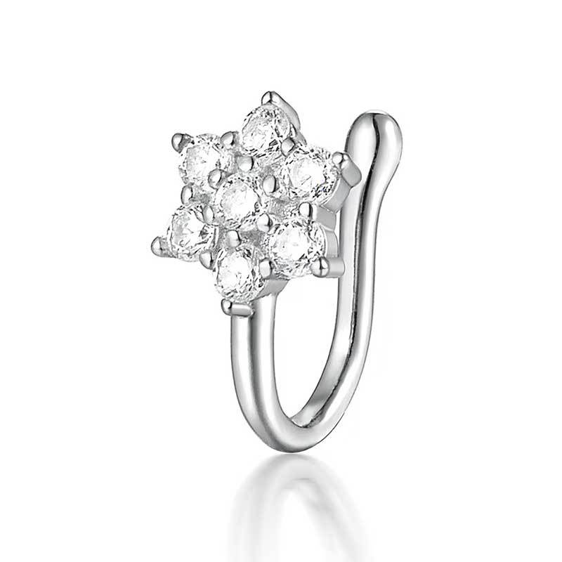 Windfreier Nasenpiercing-Ring, Einfacher Kupfer-Mikro-Eingelegter Zirkon Schmetterling Filigran U-förmiger Nasenclip, Trendiger Cooler Nasenschmuck